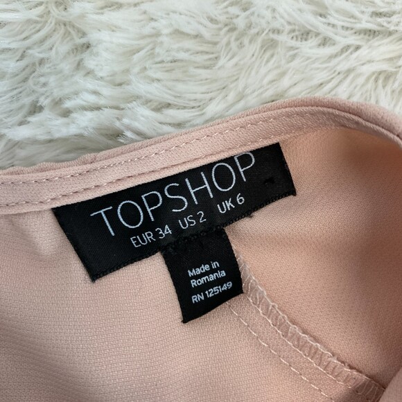 TOPSHOP Light Pink Keyhole Cut Out Open Back 3/4 Wide Sleeve Blouse Size 2 - Picture 6 of 11
